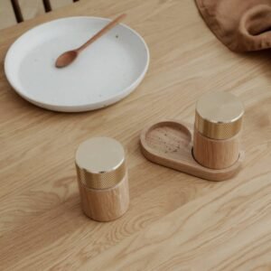 Oak/Brass Salt & Pepper Mill (Set of 2)